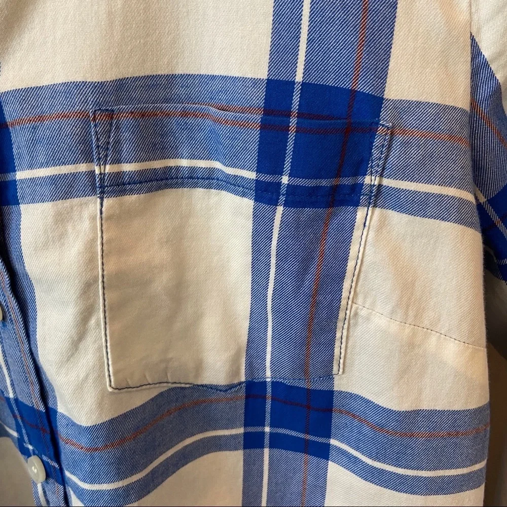 J. Crew Blue and White Plaid Long Sleeve Top. Size Small. EUC